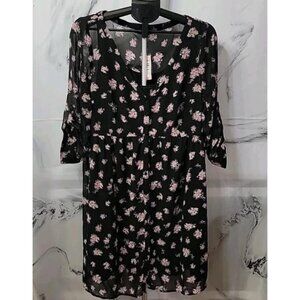 Torrid Black Pink Floral Button Front Shirtdress Plus Size 1 (14/16)